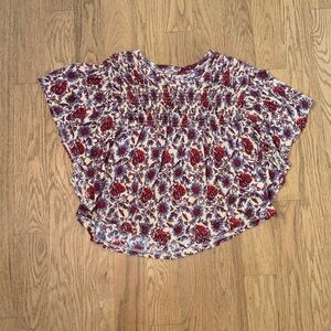 Free People multi color top with ruching and wide sleeves
